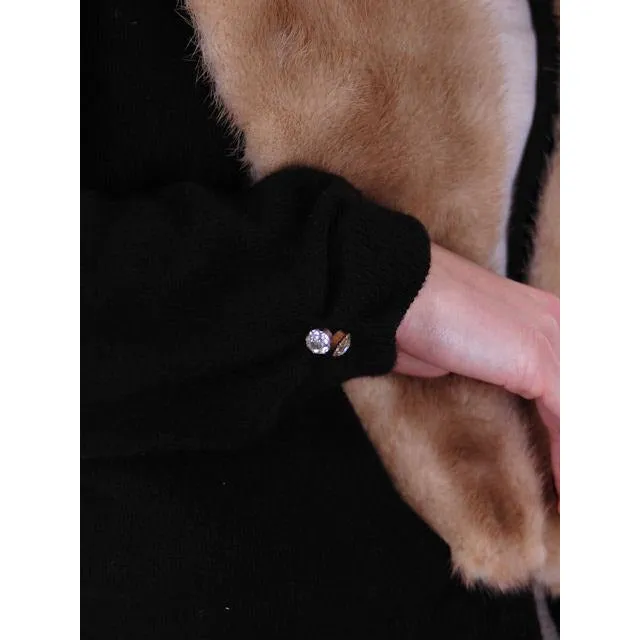 Vintage Black Cashmere Sweater w/Mink Collar 1950s Lg-XL