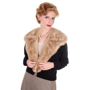 Vintage Black Cashmere Sweater w/Mink Collar 1950s Lg-XL