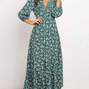 Vintage Ditsy Floral Lantern Long Sleeve Dress