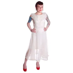 Vintage Dress 1950s White Nylon Full Skirted  36-26-Free