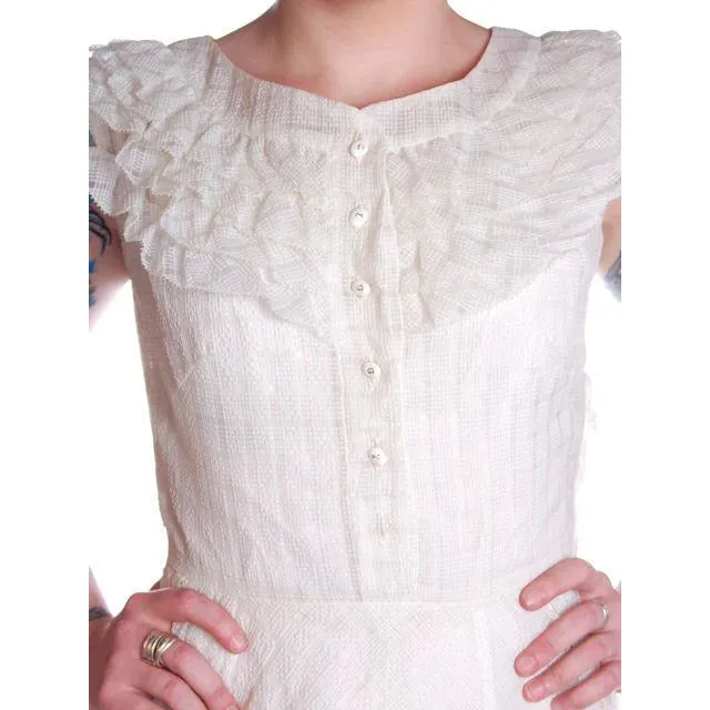 Vintage Dress 1950s White Nylon Full Skirted  36-26-Free