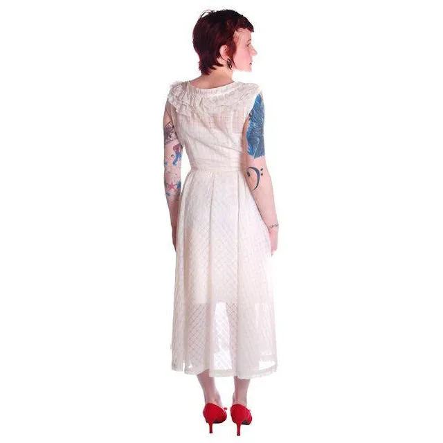 Vintage Dress 1950s White Nylon Full Skirted  36-26-Free