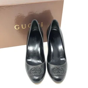 VINTAGE: GUCCI Black Leather Logo heel