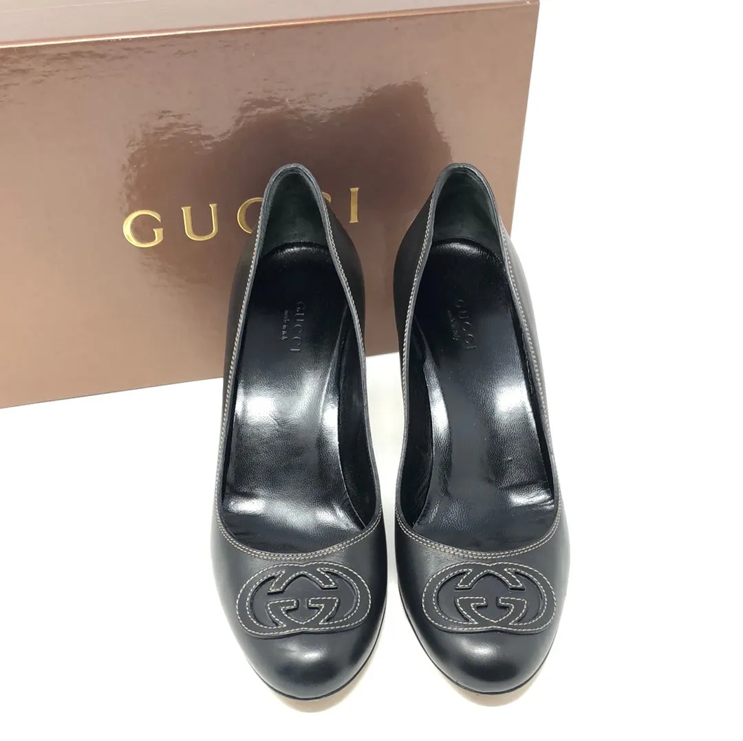 VINTAGE: GUCCI Black Leather Logo heel