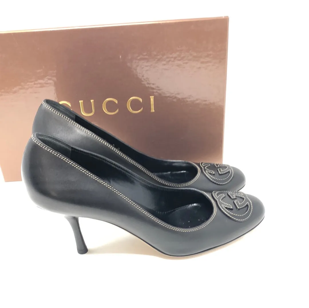 VINTAGE: GUCCI Black Leather Logo heel