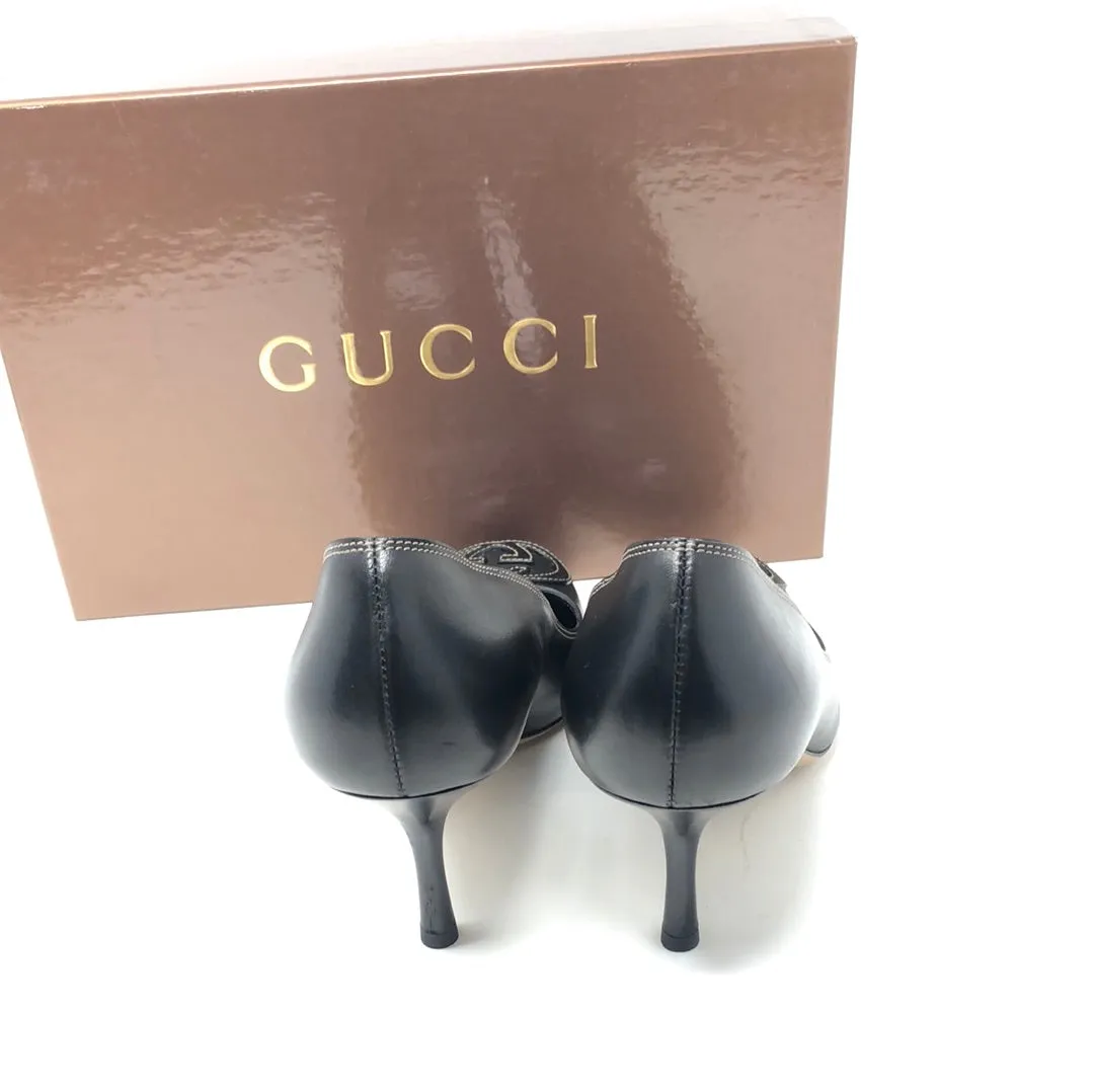VINTAGE: GUCCI Black Leather Logo heel