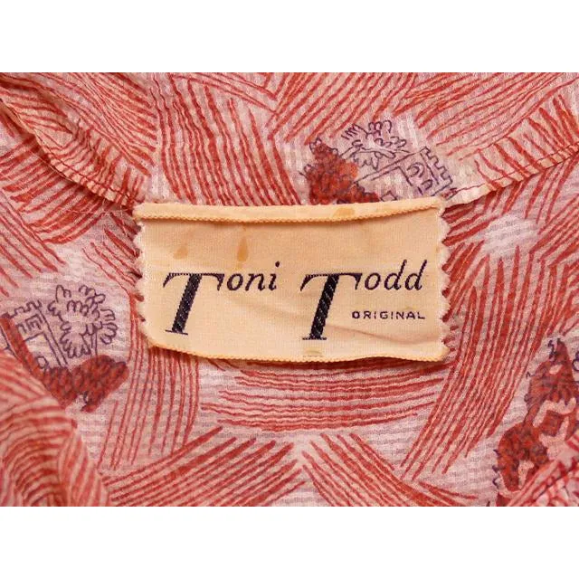 Vintage House Dress Sheer Nylon Plisse Print Brown & White Toni Todd 1950s 38-30-Free