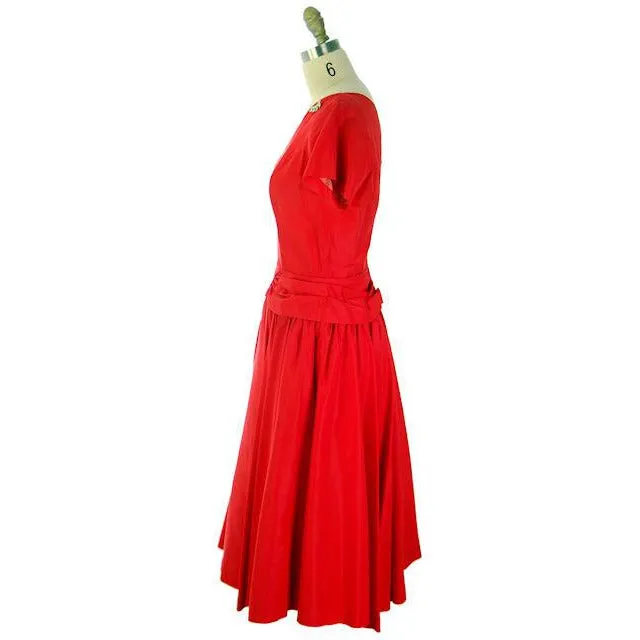 Vintage Lipstick Red Taffeta Party Gown 1950s R & K Originals 38-28-Free