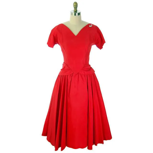 Vintage Lipstick Red Taffeta Party Gown 1950s R & K Originals 38-28-Free