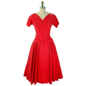 Vintage Lipstick Red Taffeta Party Gown 1950s R & K Originals 38-28-Free