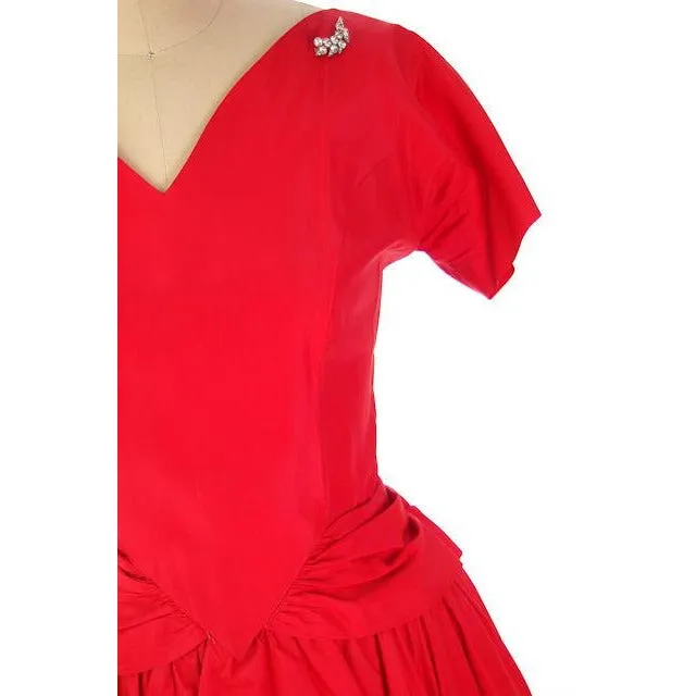Vintage Lipstick Red Taffeta Party Gown 1950s R & K Originals 38-28-Free