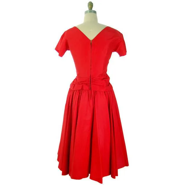 Vintage Lipstick Red Taffeta Party Gown 1950s R & K Originals 38-28-Free