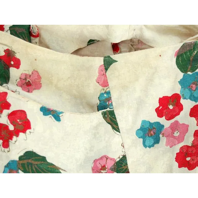 Vintage Strapless Dress Polished Printed Cotton Rhinestone Bodice 1950s Small