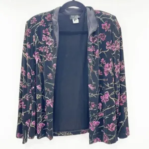 Vintage Xscape Petite Black Floral Open Cardigan Jacket Women's Size L