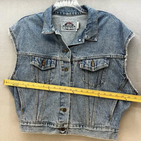 VTG Levi's Authentic Denim Jacket Vest Women's Size M Trucker Biker Moto Preppy