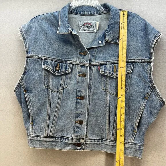 VTG Levi's Authentic Denim Jacket Vest Women's Size M Trucker Biker Moto Preppy