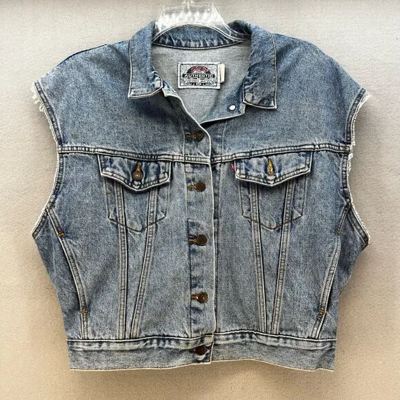 VTG Levi's Authentic Denim Jacket Vest Women's Size M Trucker Biker Moto Preppy
