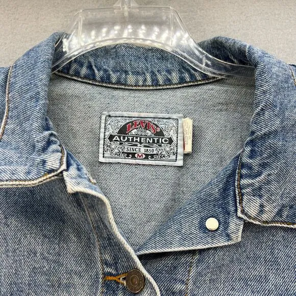 VTG Levi's Authentic Denim Jacket Vest Women's Size M Trucker Biker Moto Preppy