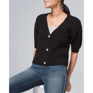 WHBM | Embellished Button Puff Sleeve Cardigan Sweater