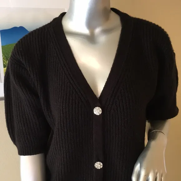 WHBM | Embellished Button Puff Sleeve Cardigan Sweater