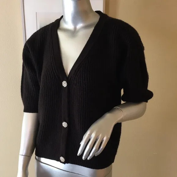 WHBM | Embellished Button Puff Sleeve Cardigan Sweater