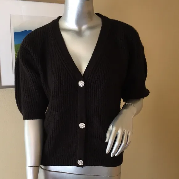 WHBM | Embellished Button Puff Sleeve Cardigan Sweater