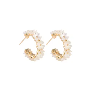 White Acrylic & 18K Gold-Plated Flower Huggie Earrings