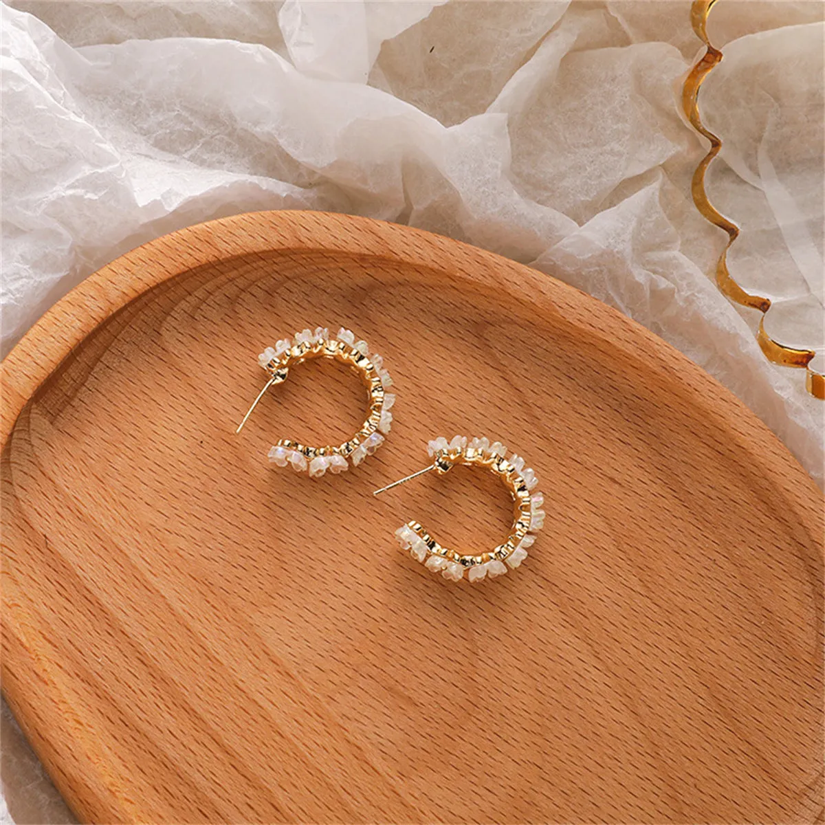 White Acrylic & 18K Gold-Plated Flower Huggie Earrings