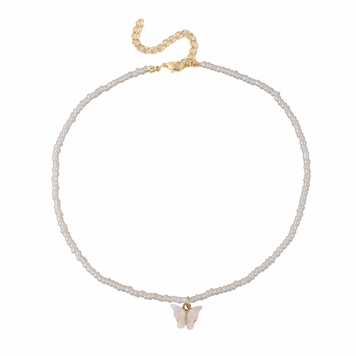 White & Howlite Butterfly Beaded Pendant Necklace