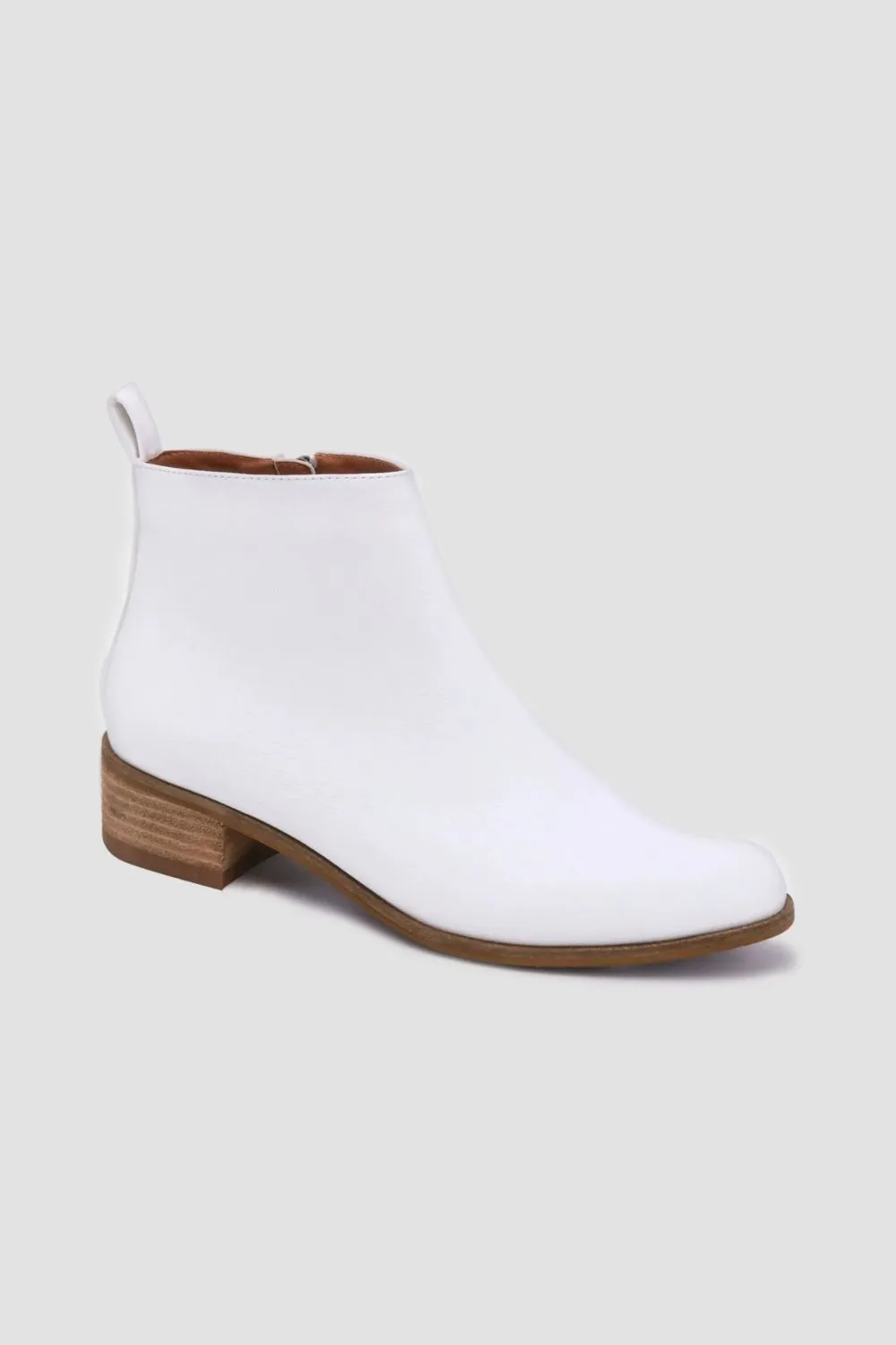 White PU Leather Block Heel Boots