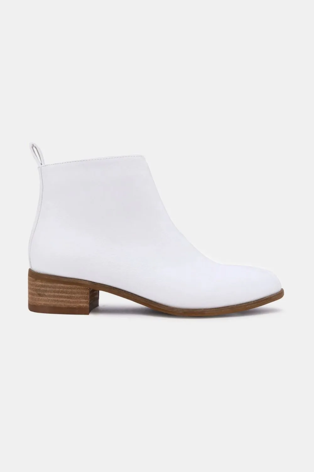 White PU Leather Block Heel Boots