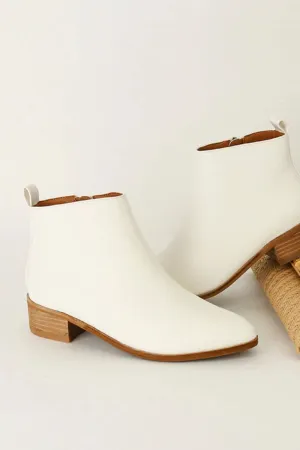 White PU Leather Block Heel Boots