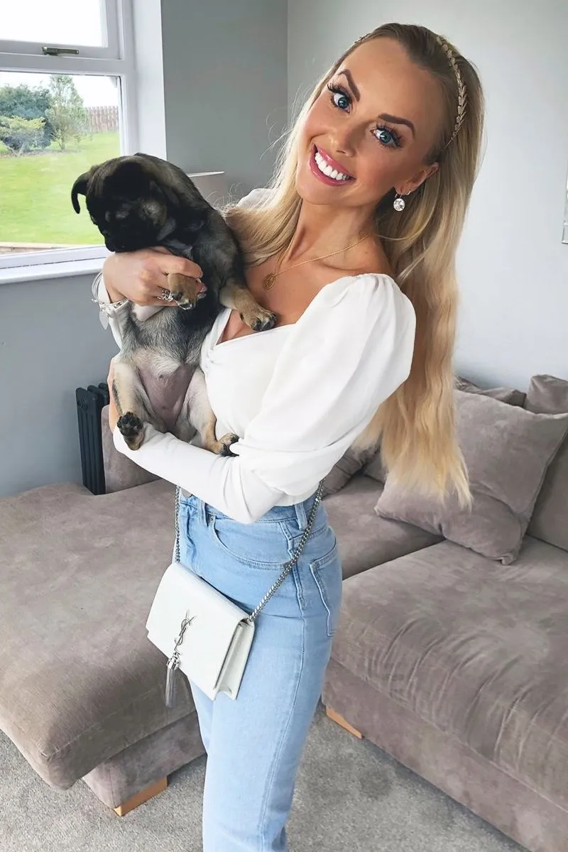 White Puff Sleeve Sweetheart Neckline Crop Top - Tomi