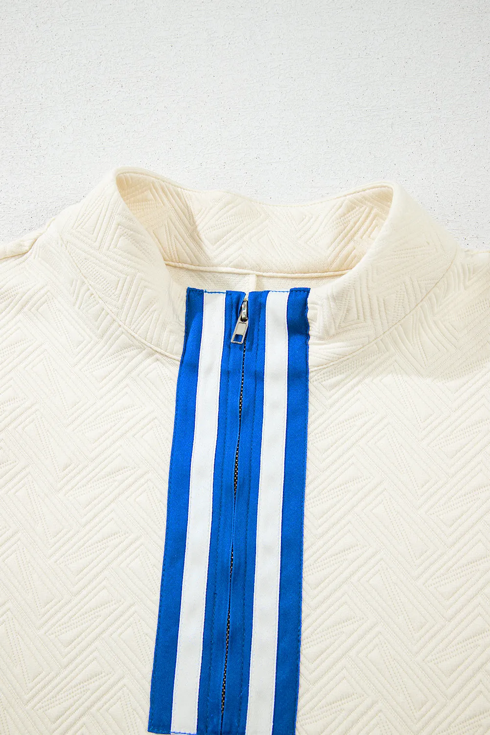 White Varsity Half Zip Textured Plus Size Top