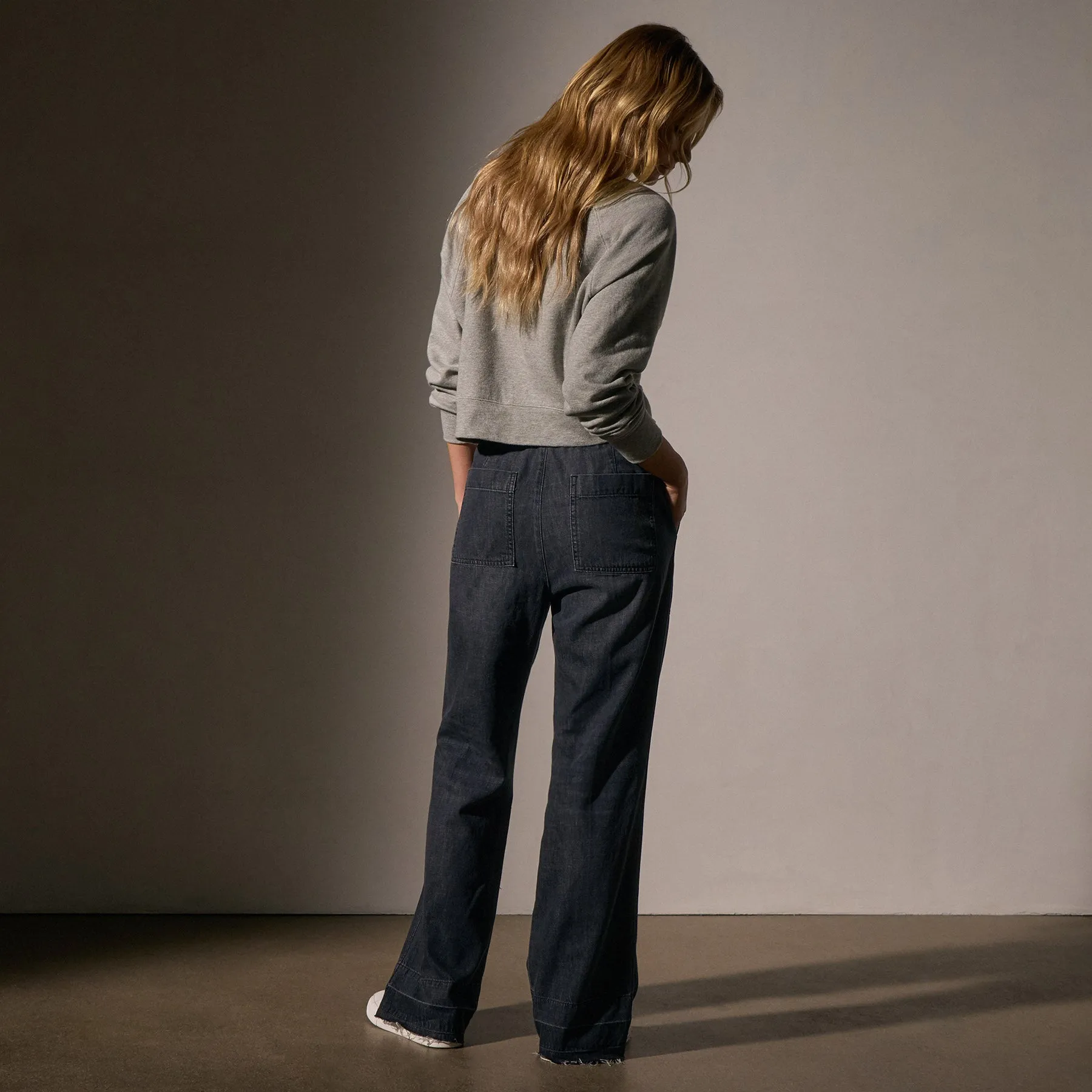 Wide Leg Pull On Denim Pant - Black Enzyme
