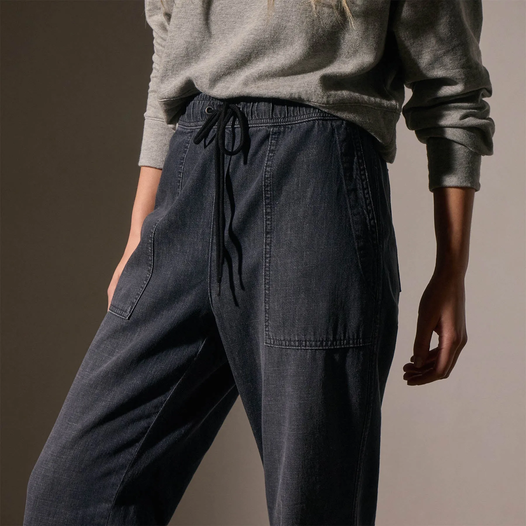 Wide Leg Pull On Denim Pant - Black Enzyme