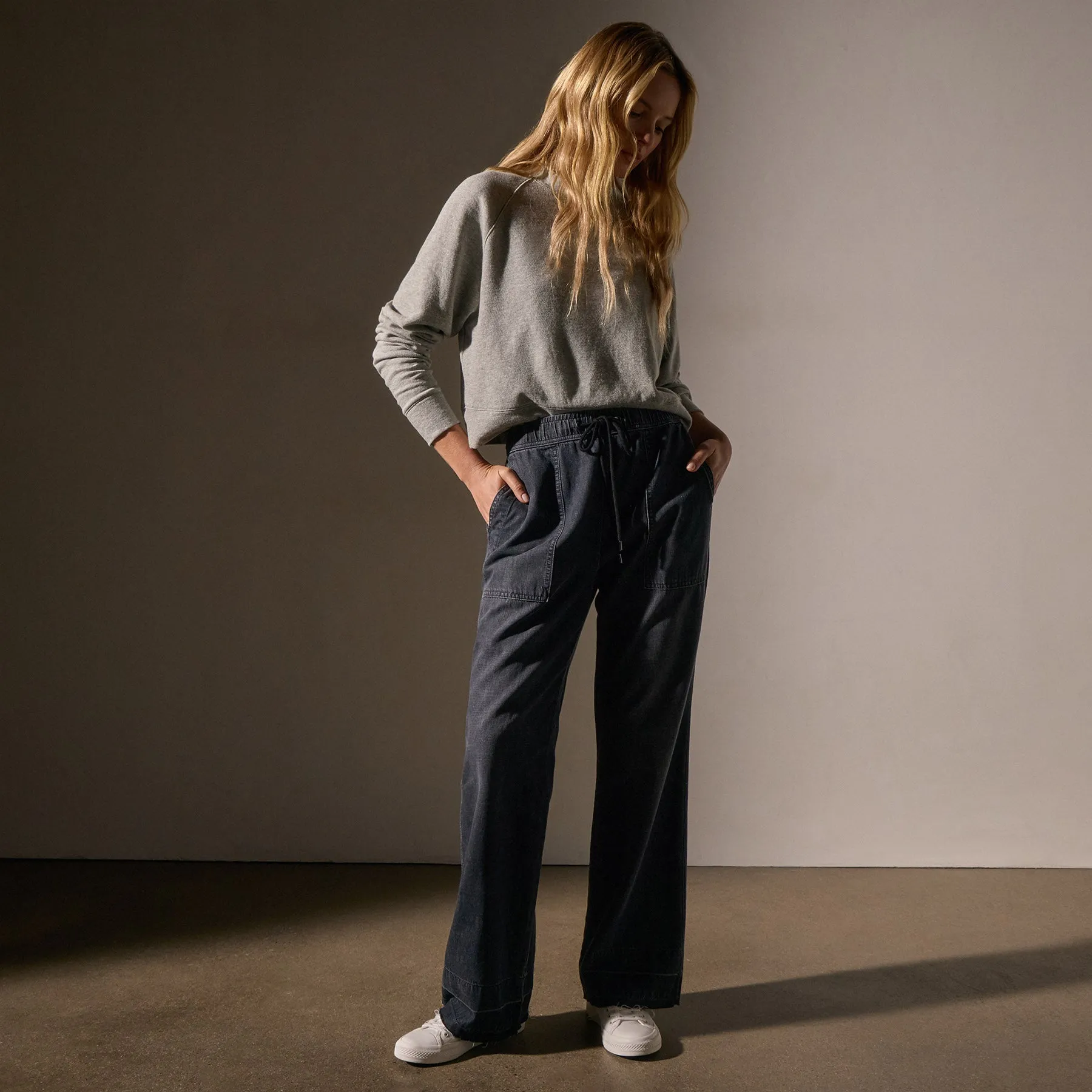 Wide Leg Pull On Denim Pant - Black Enzyme