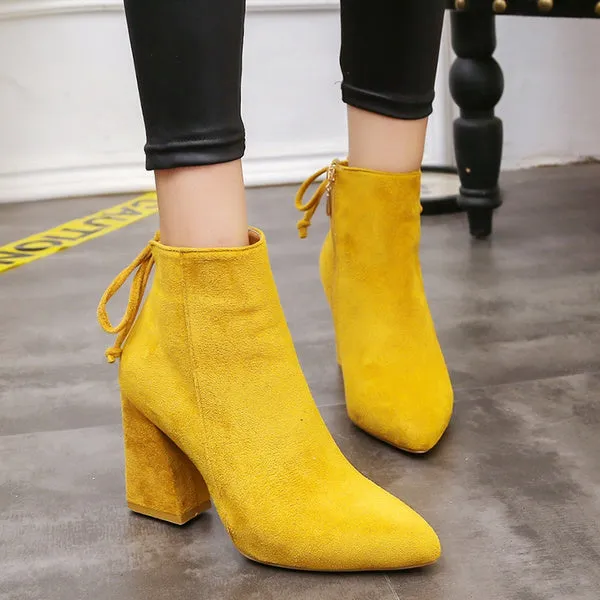 Winter Boots Short Boots Suede Ankle Boots Thick Heel Boots Solid Color Shoes Pump Boot