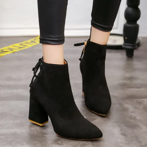 Winter Boots Short Boots Suede Ankle Boots Thick Heel Boots Solid Color Shoes Pump Boot