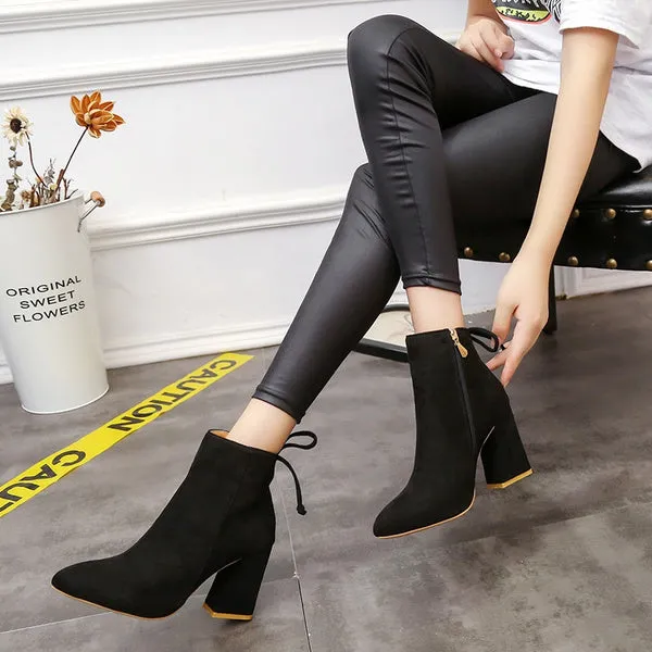 Winter Boots Short Boots Suede Ankle Boots Thick Heel Boots Solid Color Shoes Pump Boot