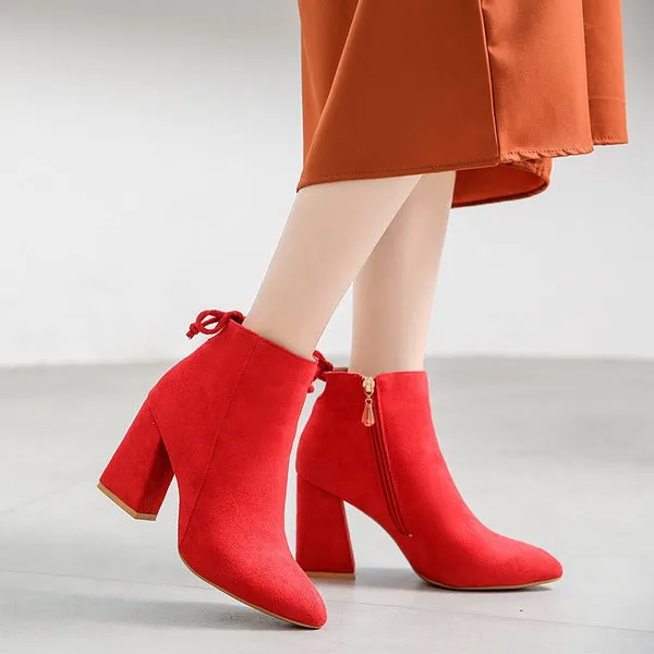 Winter Boots Short Boots Suede Ankle Boots Thick Heel Boots Solid Color Shoes Pump Boot