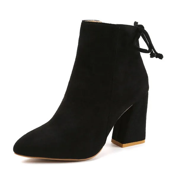 Winter Boots Short Boots Suede Ankle Boots Thick Heel Boots Solid Color Shoes Pump Boot