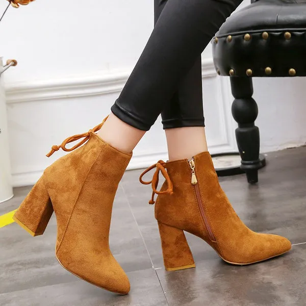 Winter Boots Short Boots Suede Ankle Boots Thick Heel Boots Solid Color Shoes Pump Boot