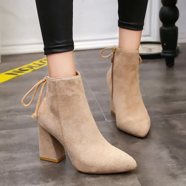 Winter Boots Short Boots Suede Ankle Boots Thick Heel Boots Solid Color Shoes Pump Boot