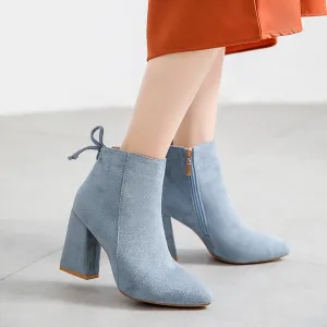 Winter Boots Short Boots Suede Ankle Boots Thick Heel Boots Solid Color Shoes Pump Boot