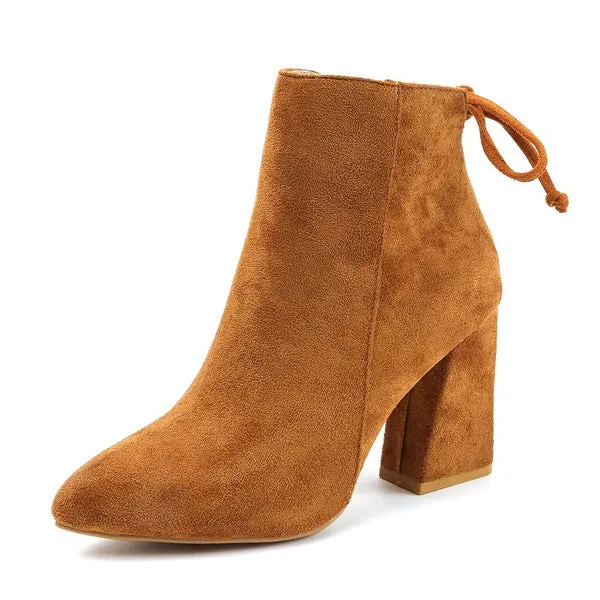 Winter Boots Short Boots Suede Ankle Boots Thick Heel Boots Solid Color Shoes Pump Boot