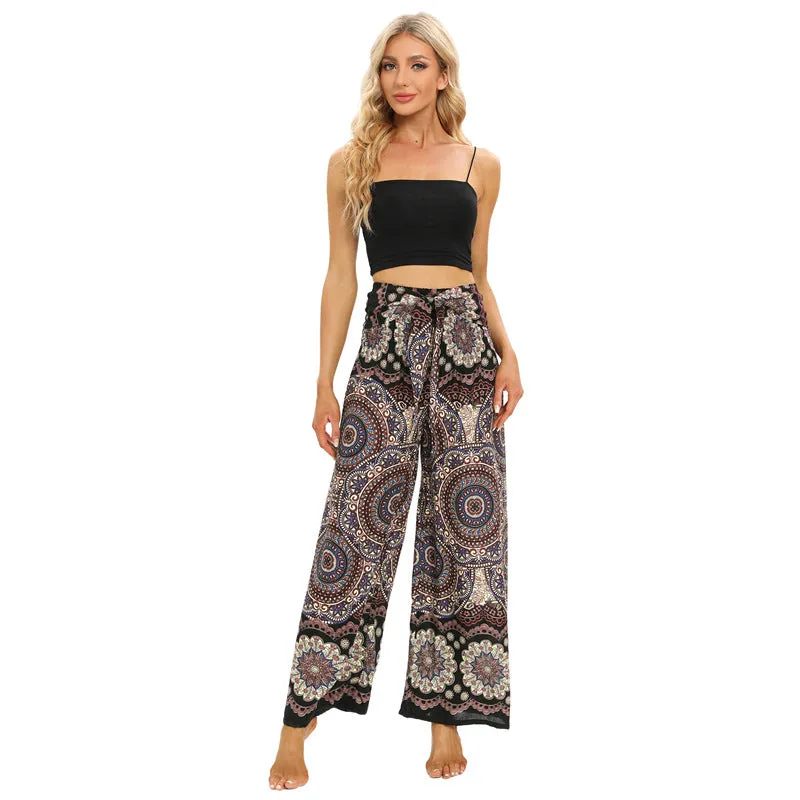 Women Loose Pant - Dark Retro Flower Pant for Spring Summer Fall New Rayon