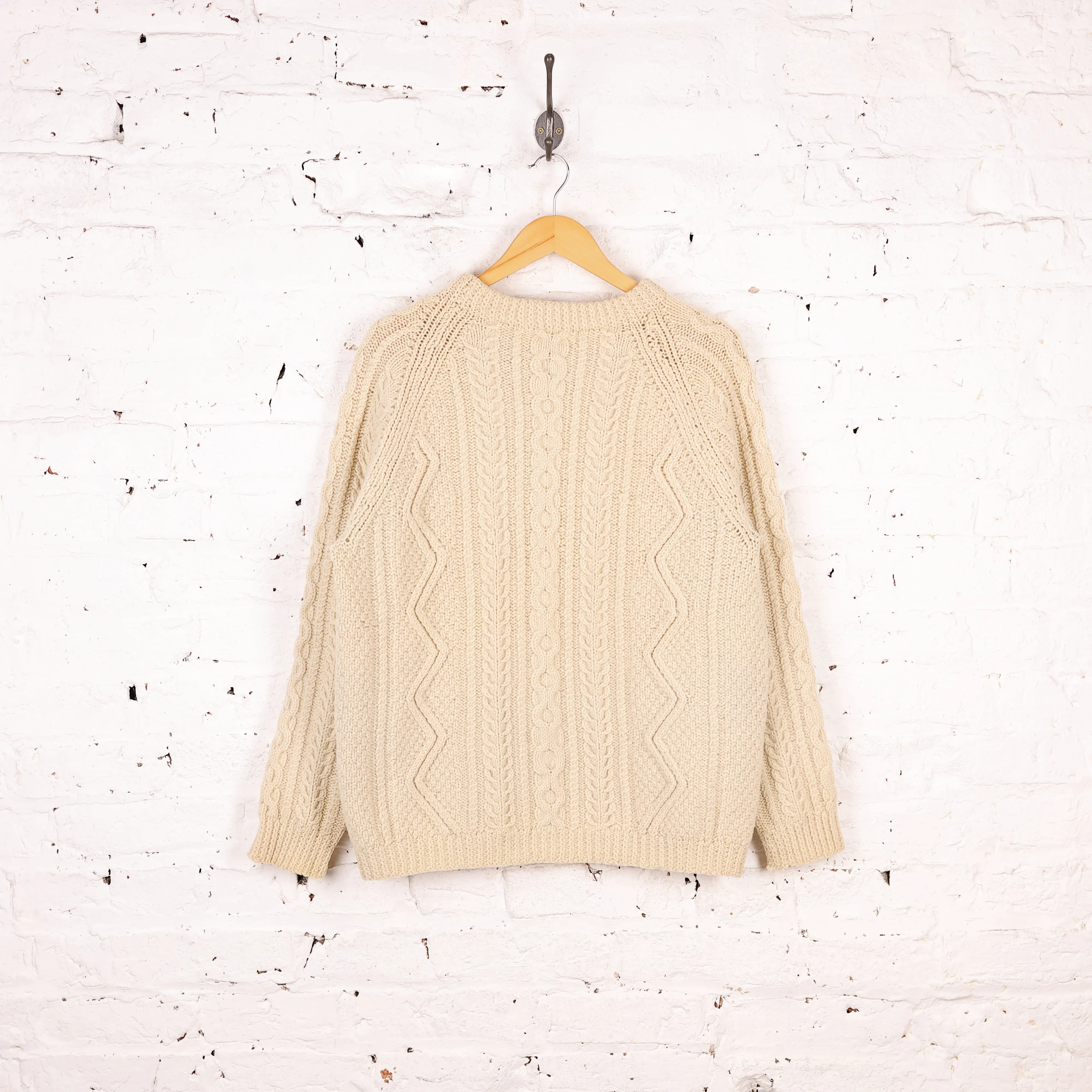 Women's Aran Cable Knit Jumper - Cream - Women's L