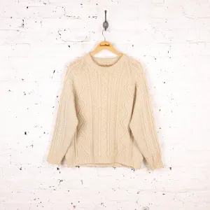 Women's Aran Cable Knit Jumper - Cream - Women's L