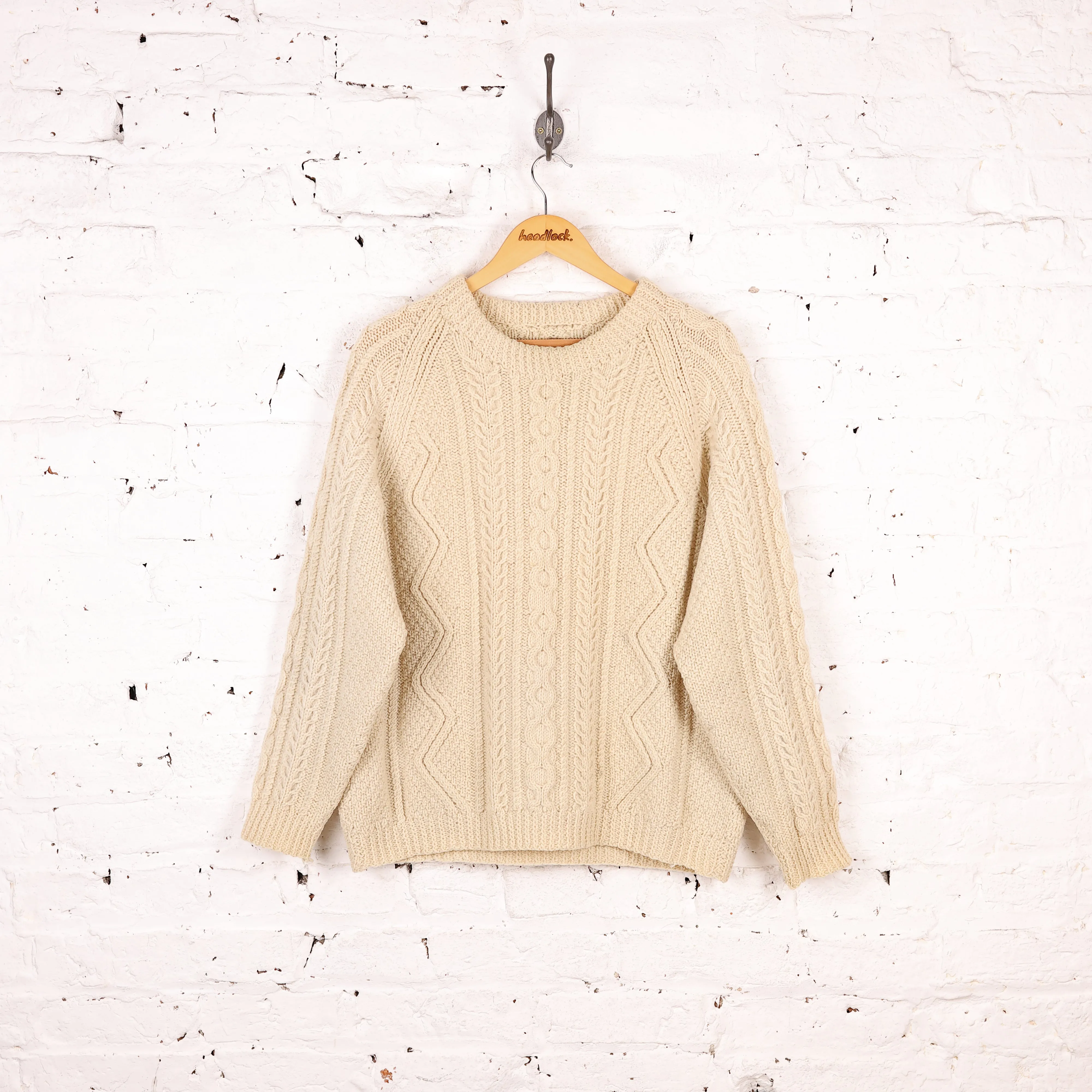 Women's Aran Cable Knit Jumper - Cream - Women's L